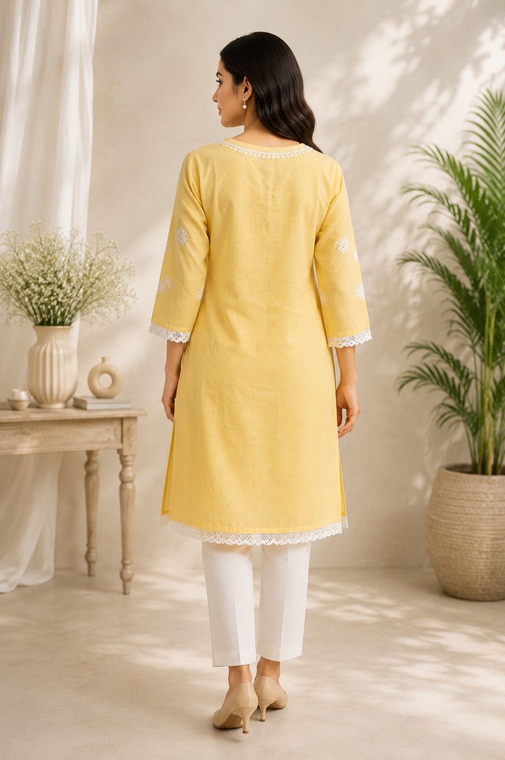 Cotton Chikankari Lace Kurti