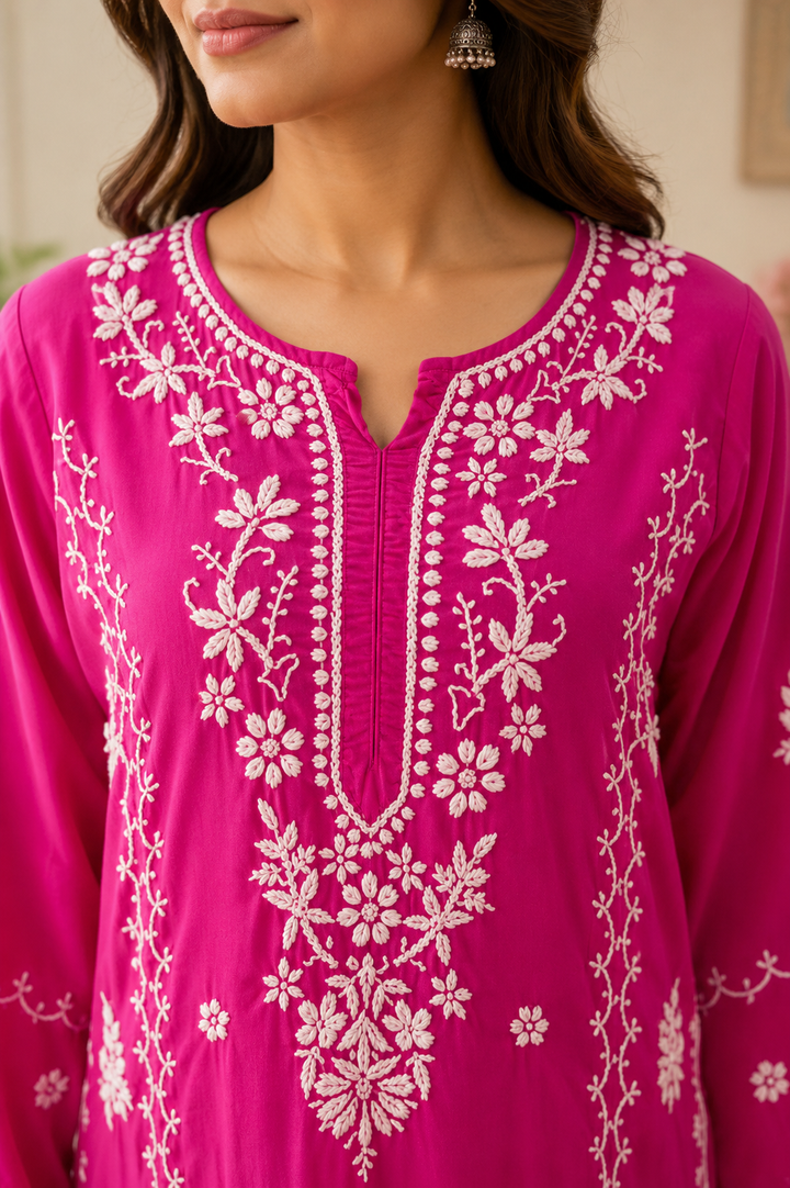 Modal chikankari lace kurti