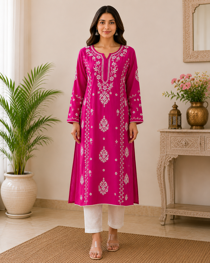 Modal chikankari lace kurti