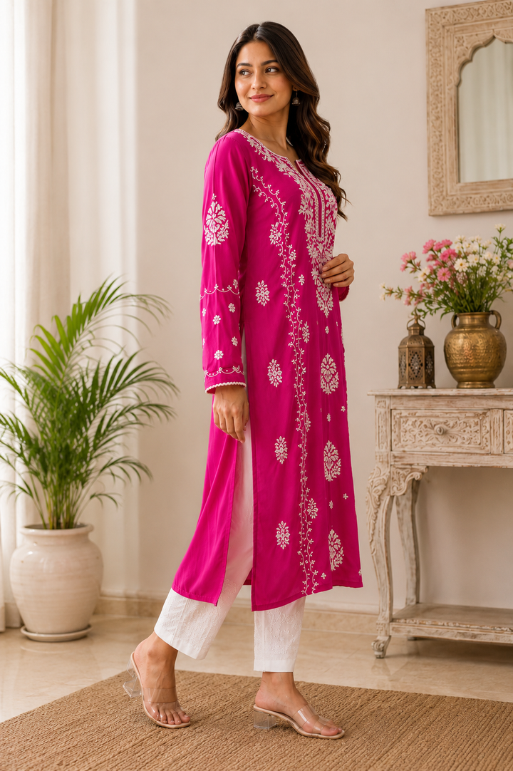 Modal chikankari lace kurti