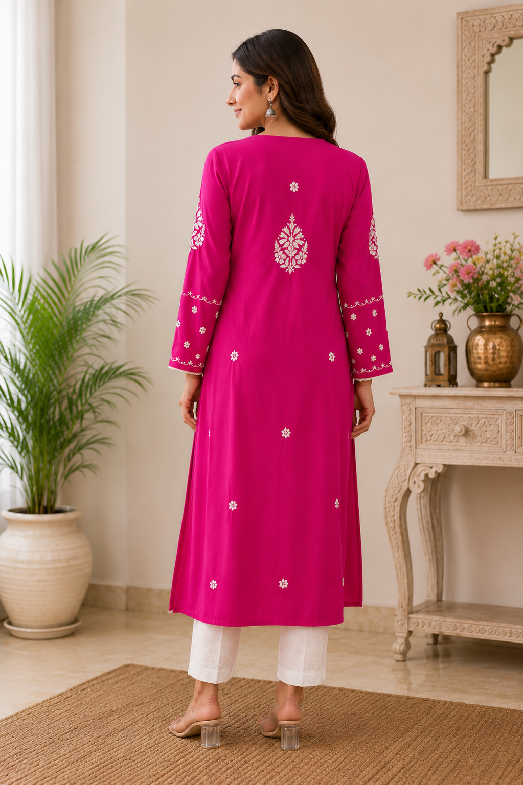 Modal chikankari lace kurti