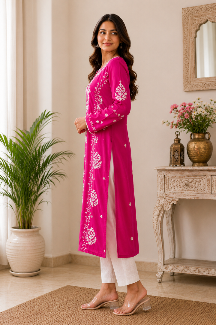 Modal chikankari lace kurti