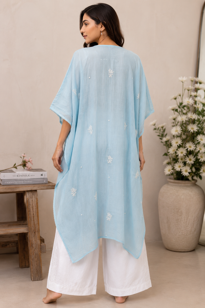 Chikankari Mul Chanderi Kaftan