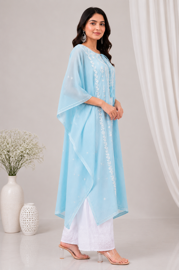Chikankari Mul Chanderi Kaftan