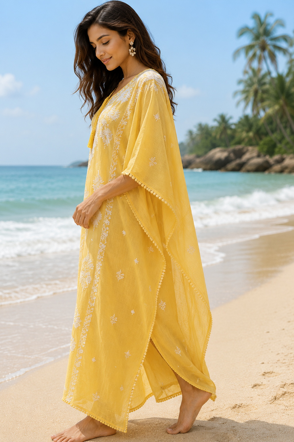 Chikankari Mul Chanderi Kaftan