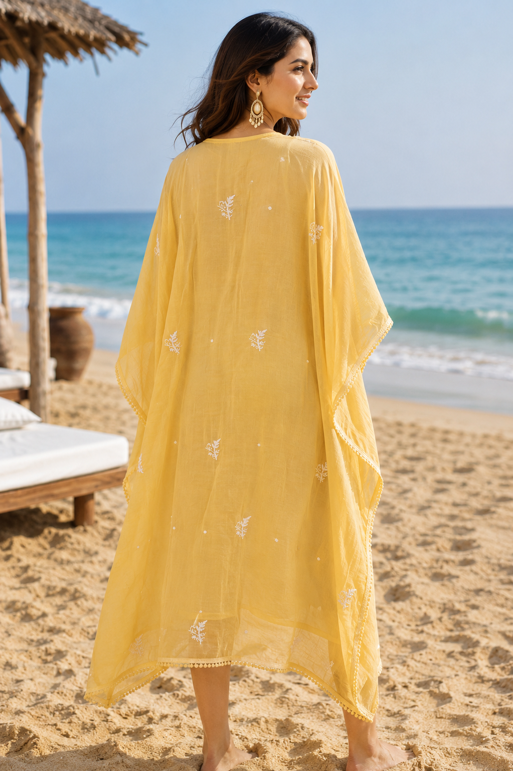 Chikankari Mul Chanderi Kaftan