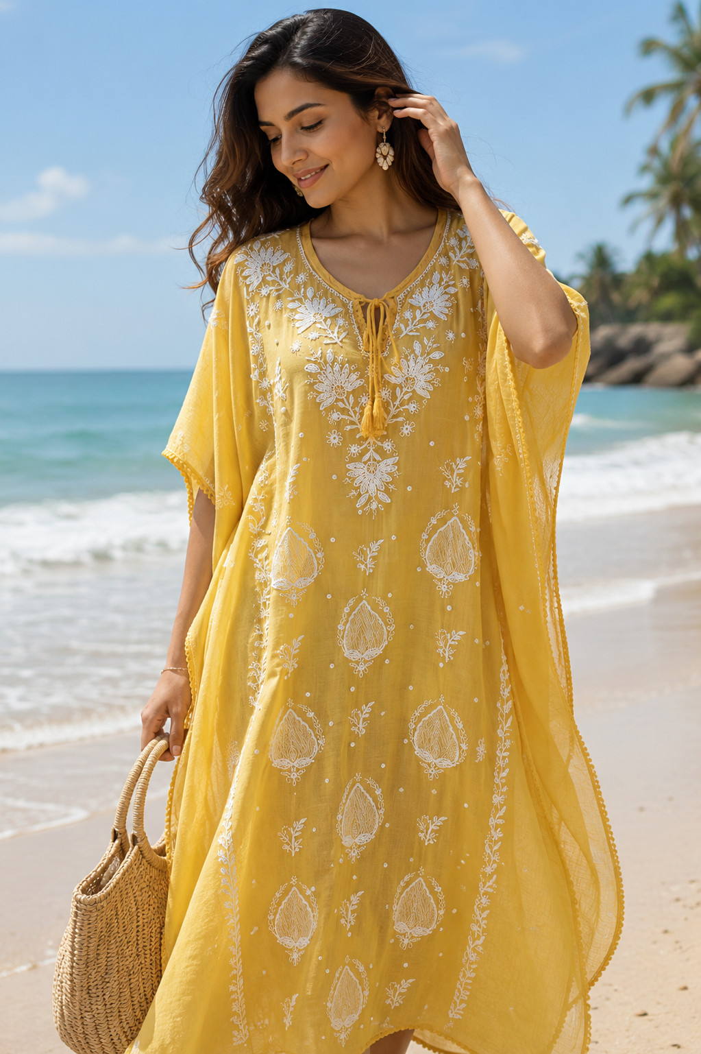 Chikankari Mul Chanderi Kaftan
