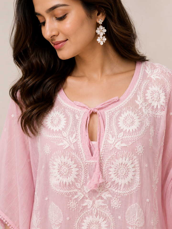 Chikankari Mul Chanderi Kaftan