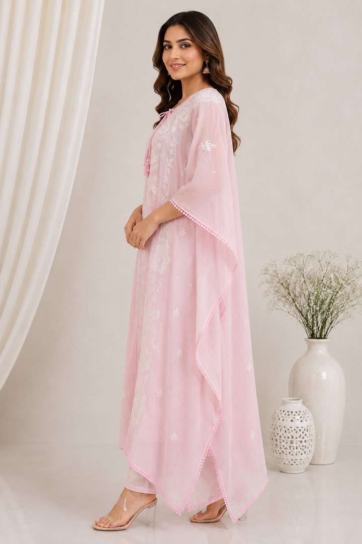 Chikankari Mul Chanderi Kaftan