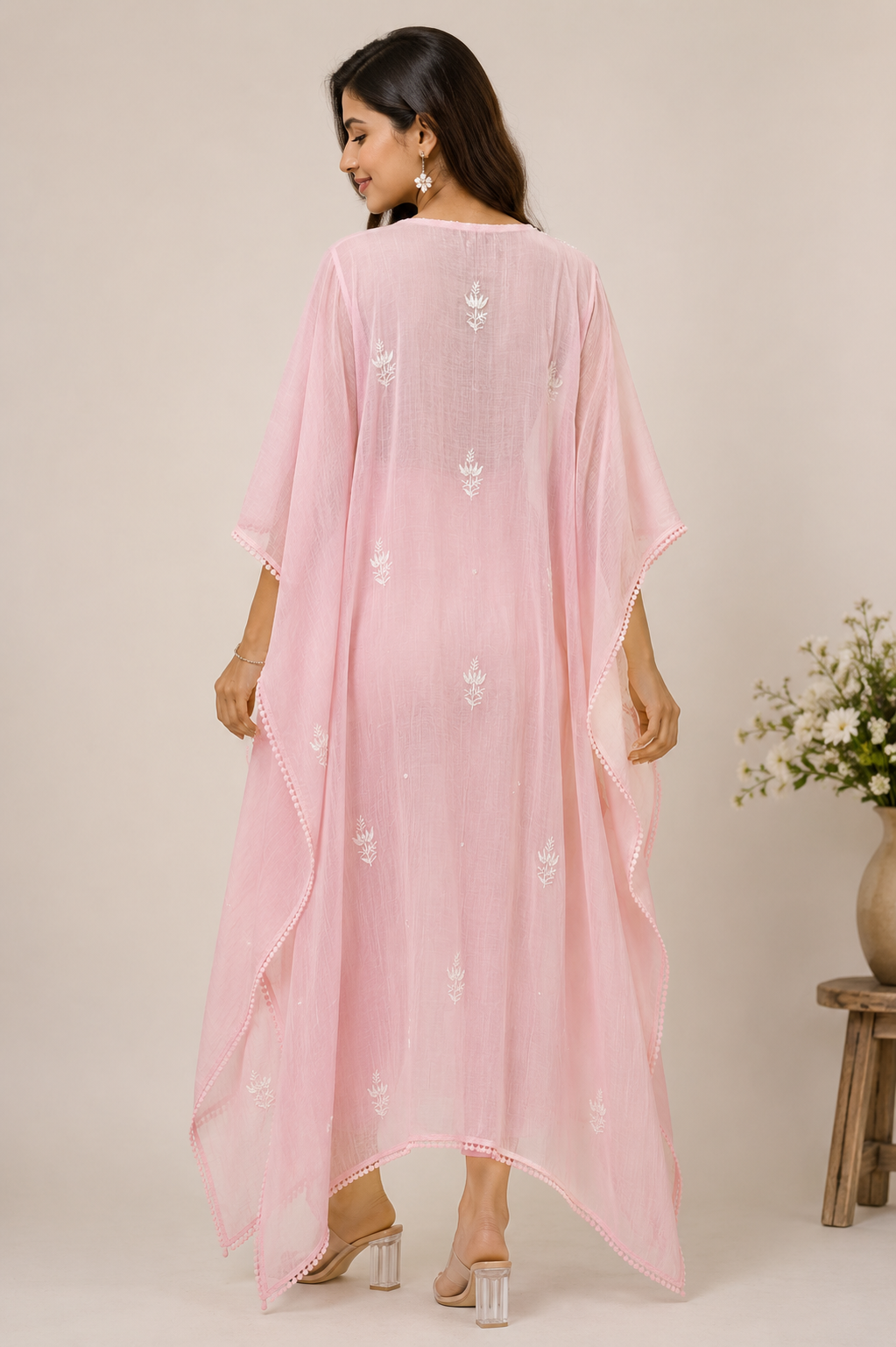 Chikankari Mul Chanderi Kaftan
