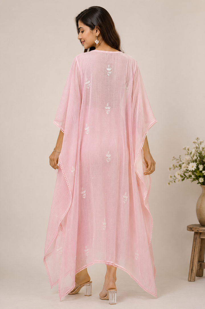 Chikankari Mul Chanderi Kaftan