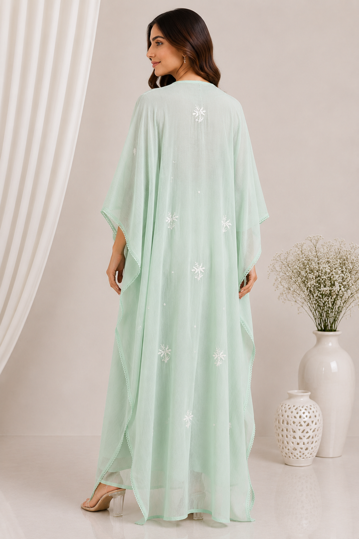 Chikankari Mul Chanderi Kaftan