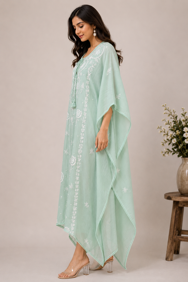 Chikankari Mul Chanderi Kaftan