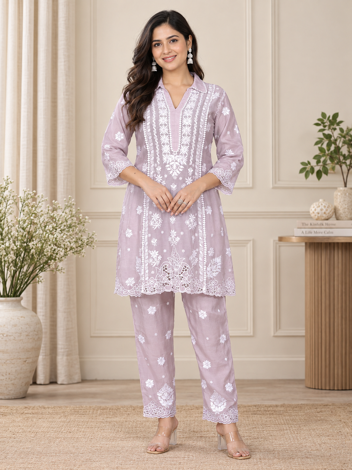 Muslin Chikankari Cutwork Co-ord Set