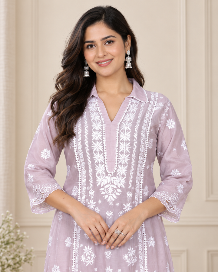 Muslin Chikankari Cutwork Co-ord Set