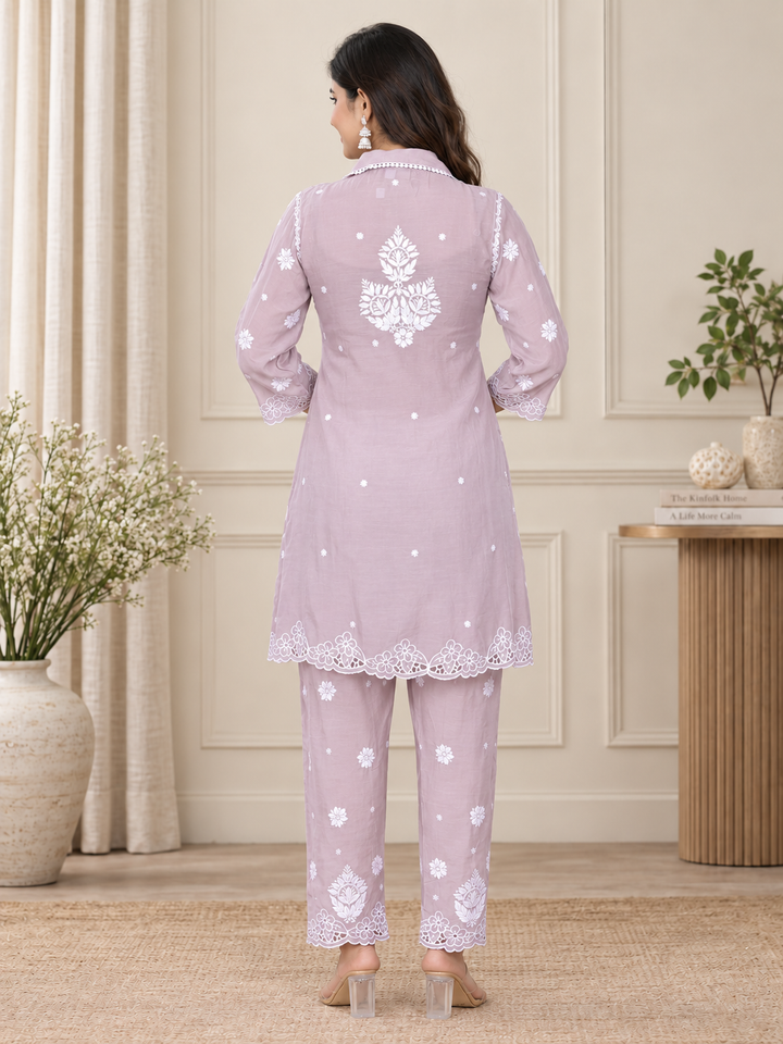 Muslin Chikankari Cutwork Co-ord Set