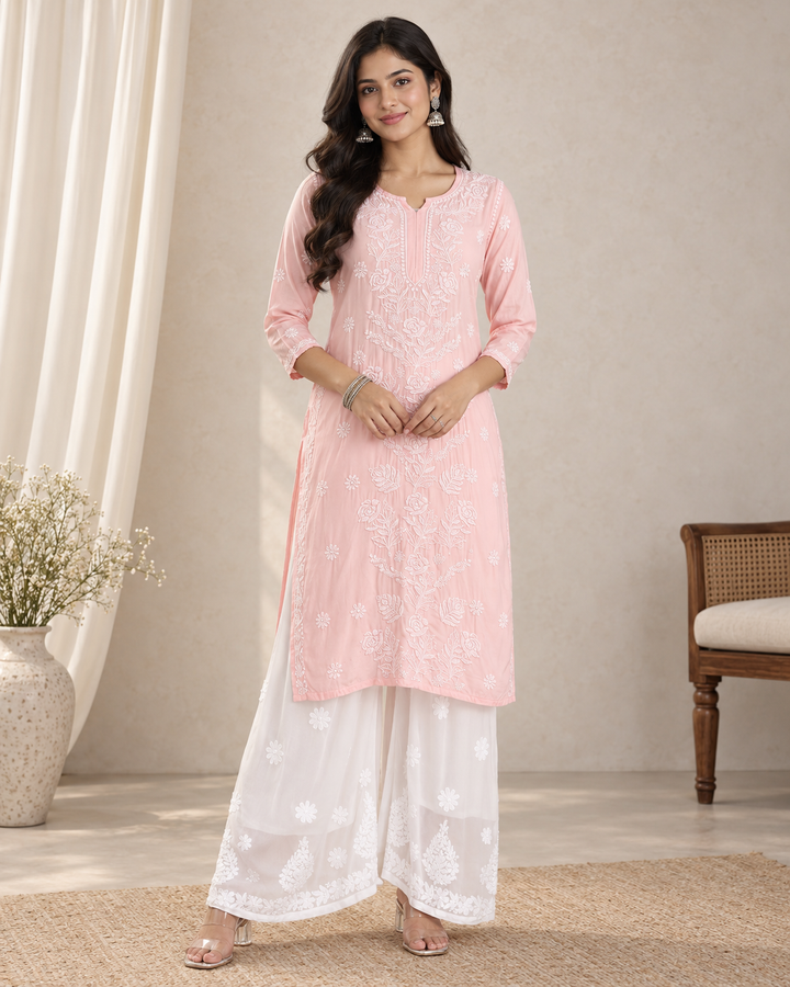 Shernaz Muslin Chikankari Long Kurti