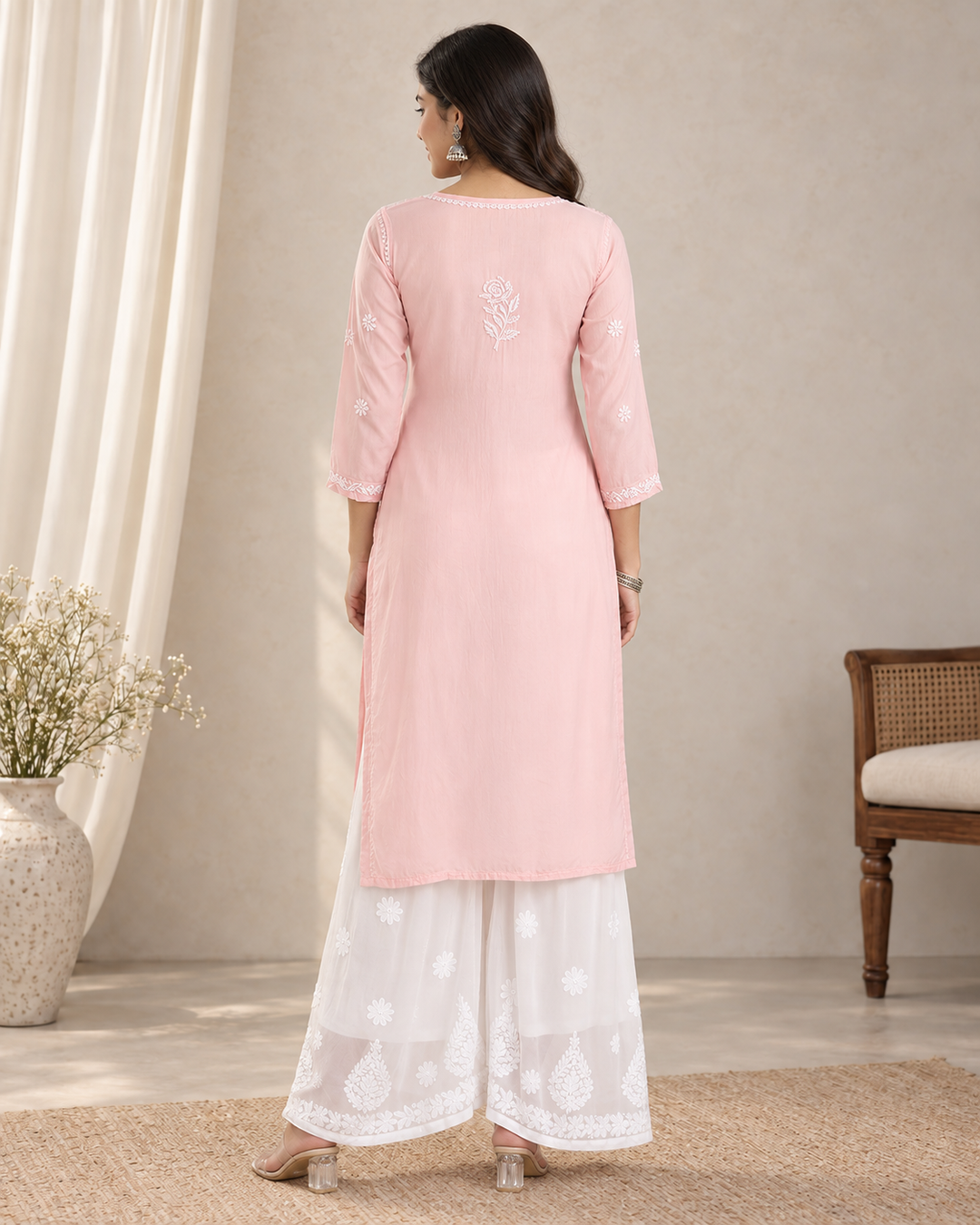 Shernaz Muslin Chikankari Long Kurti