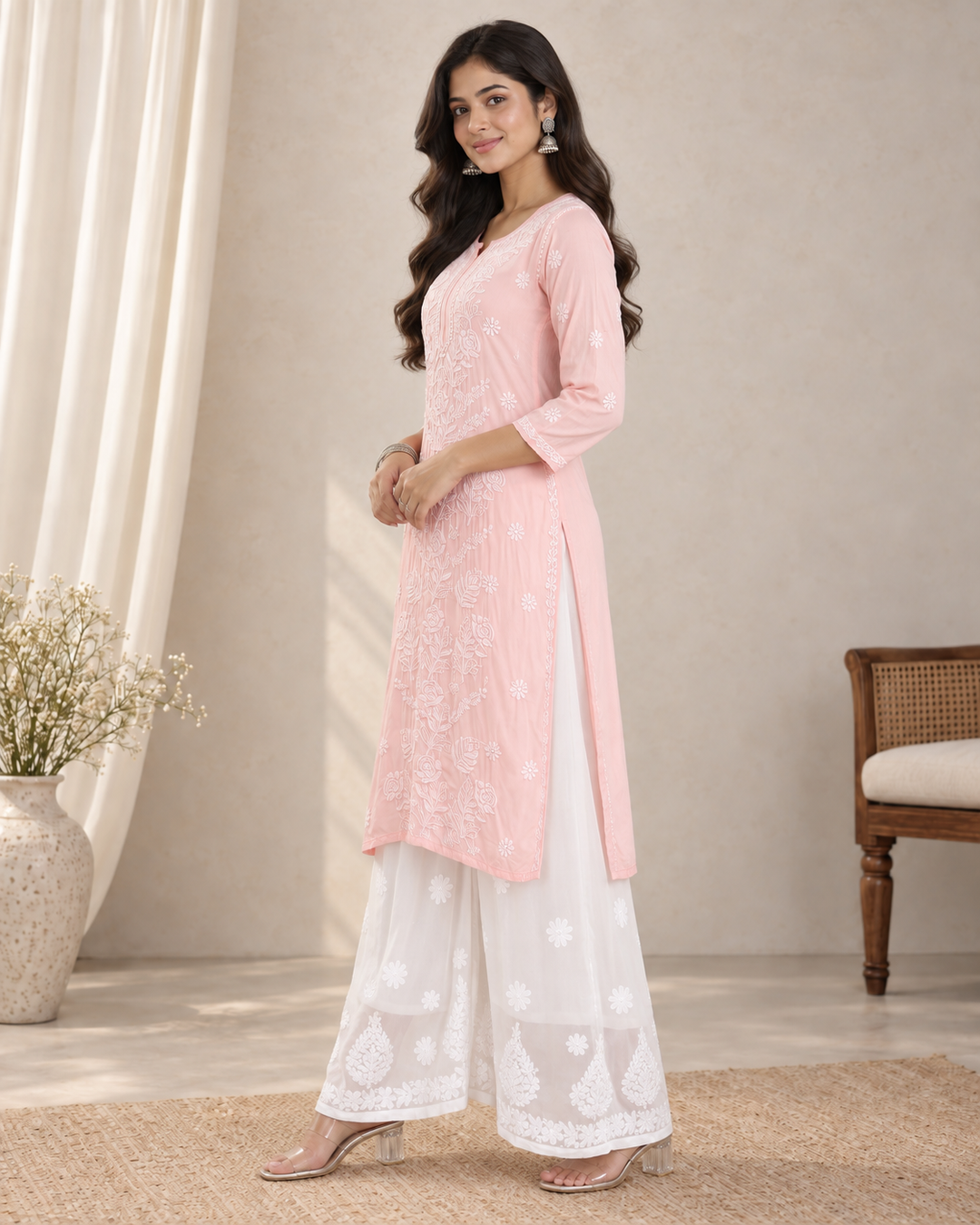 Shernaz Muslin Chikankari Long Kurti