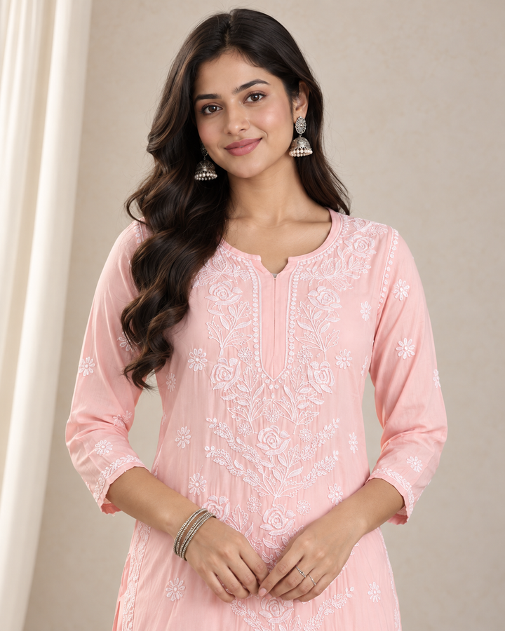 Shernaz Muslin Chikankari Long Kurti
