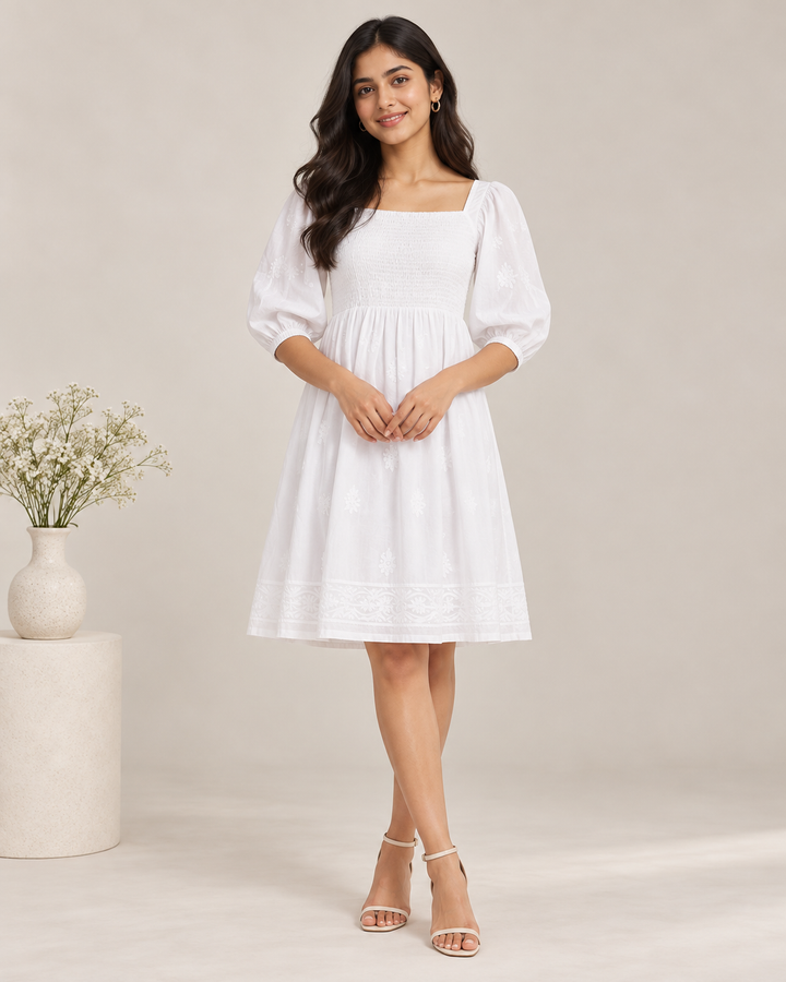 Blooming Beauty Chikankari Smocking Dress