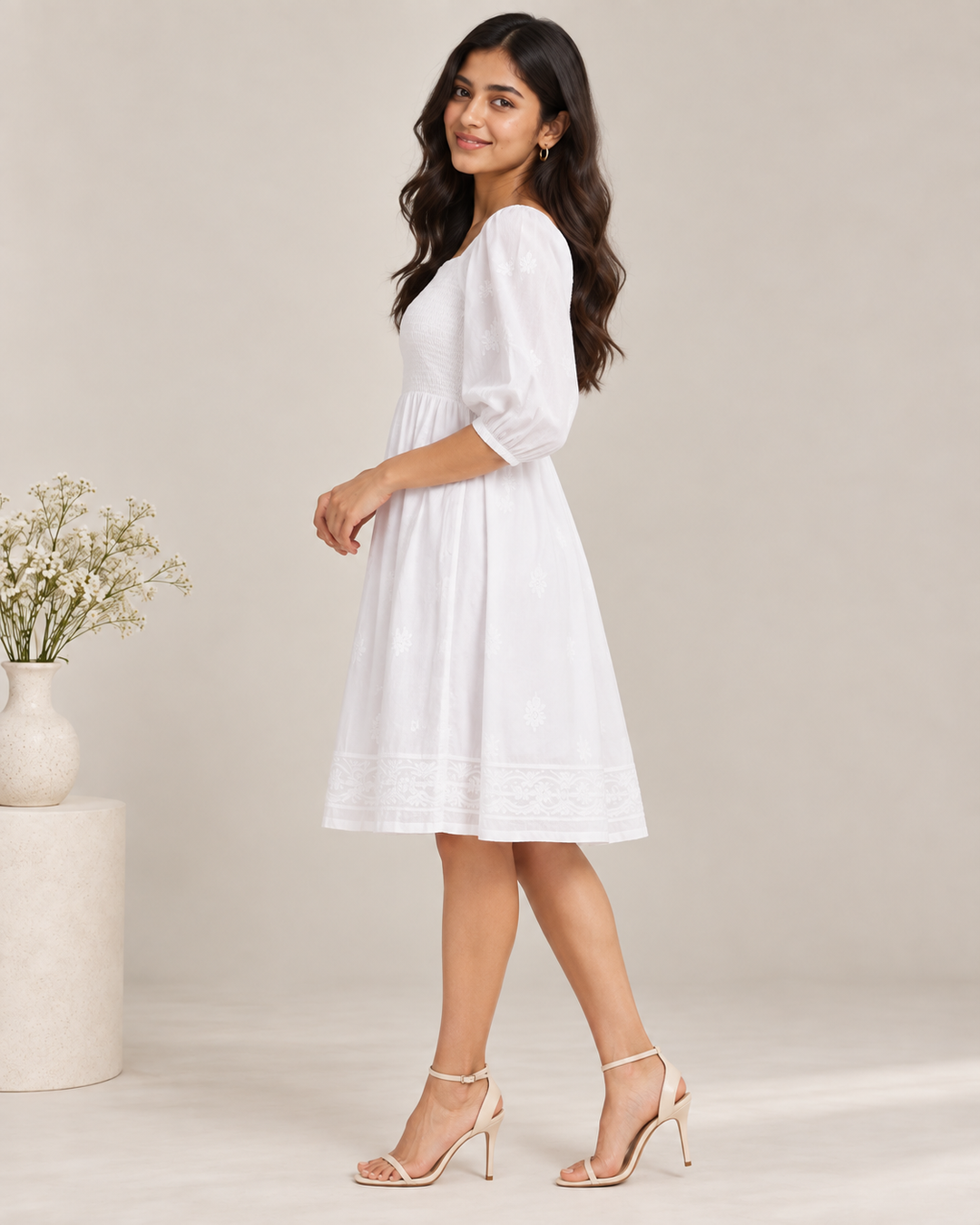 Blooming Beauty Chikankari Smocking Dress
