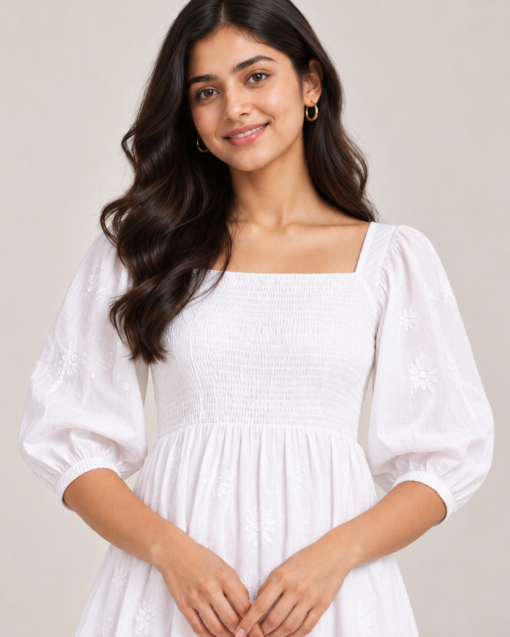 Blooming Beauty Chikankari Smocking Dress