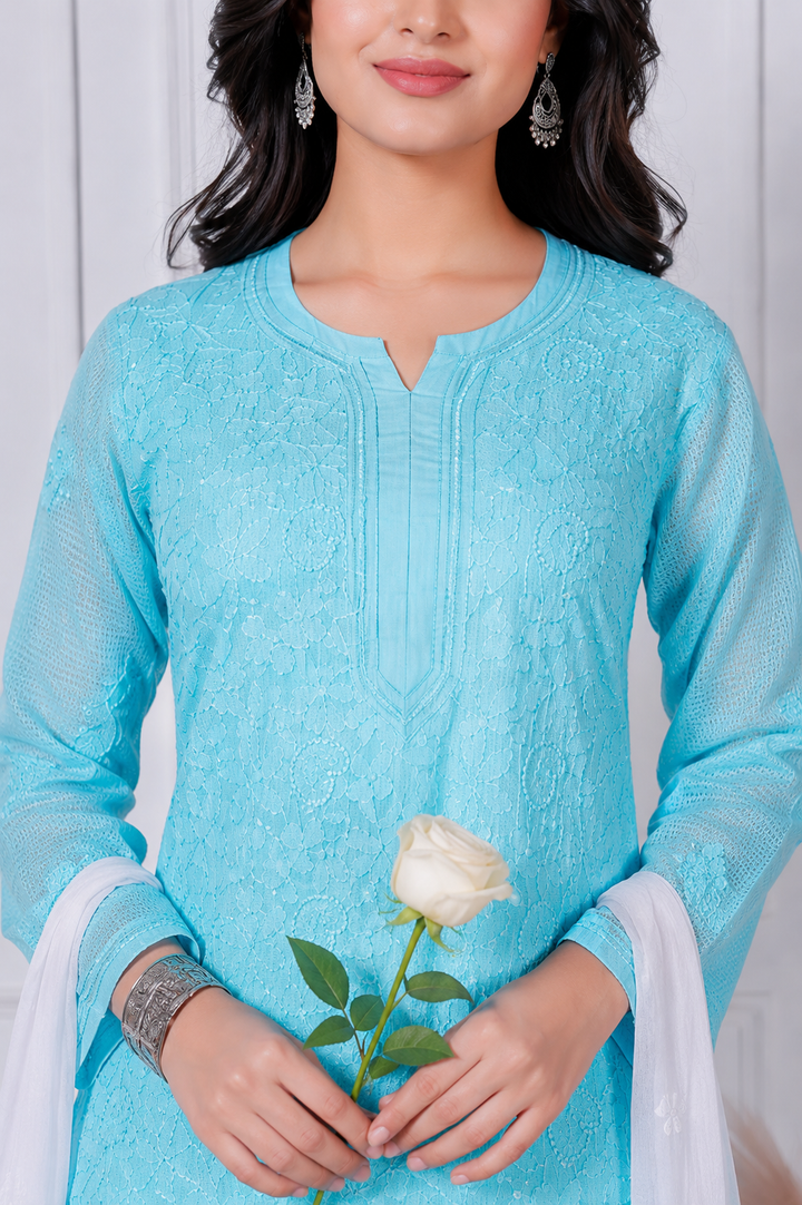 Anabiya Kota Doriya Chikankari Long Kurti