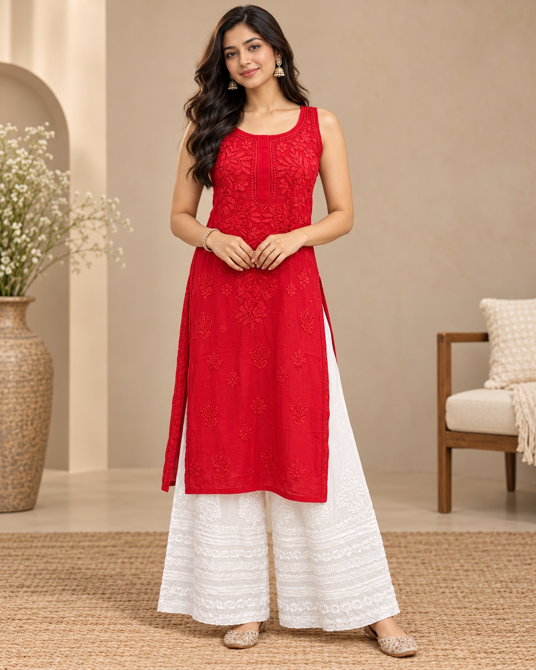 Naval Viscose Chikankari Long Kurti