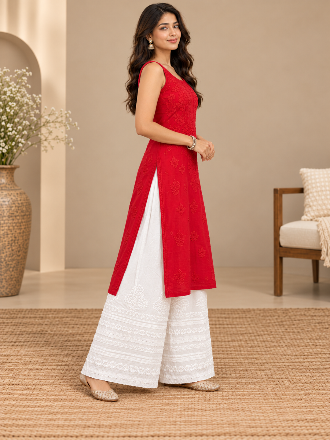 Naval Viscose Chikankari Long Kurti