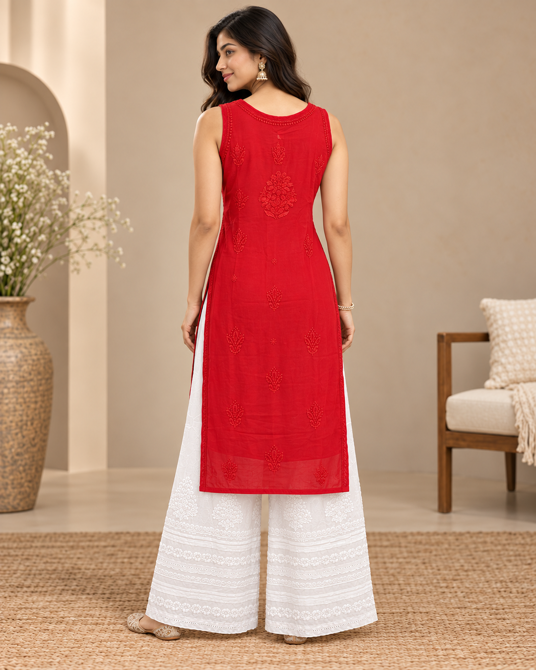 Naval Viscose Chikankari Long Kurti
