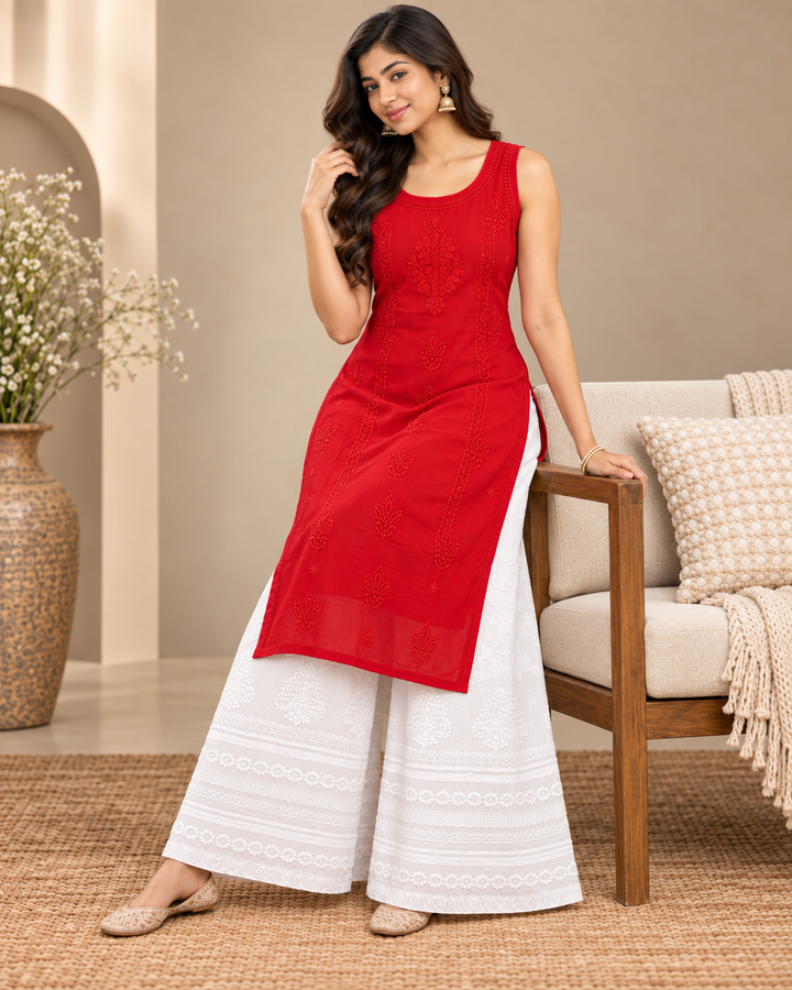 Naval Viscose Chikankari Long Kurti