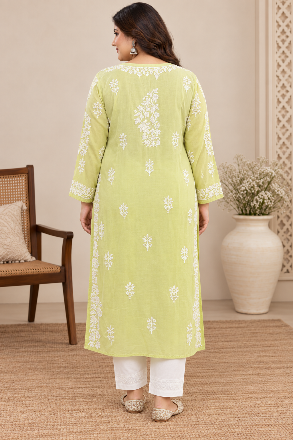 Plus Size Muslin Chikankari Kurtis