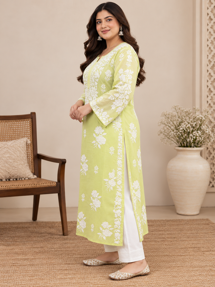 Plus Size Muslin Chikankari Kurtis
