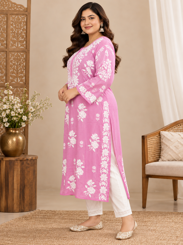 Plus Size Muslin Chikankari Kurtis