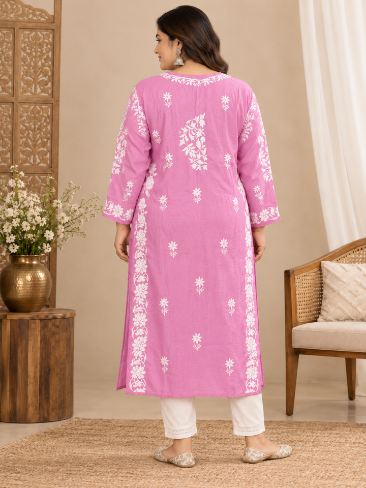 Plus Size Muslin Chikankari Kurtis