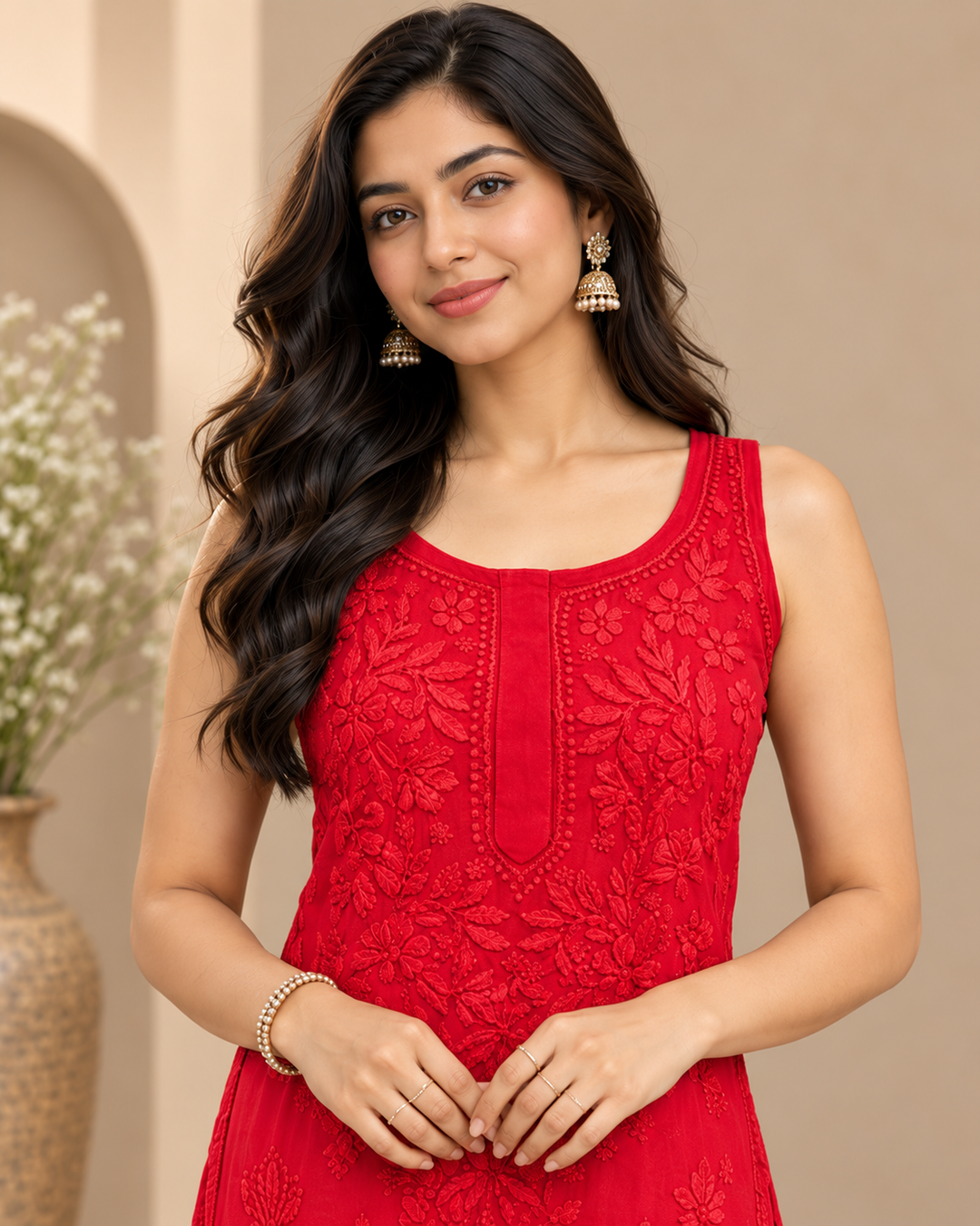 Naval Viscose Chikankari Long Kurti
