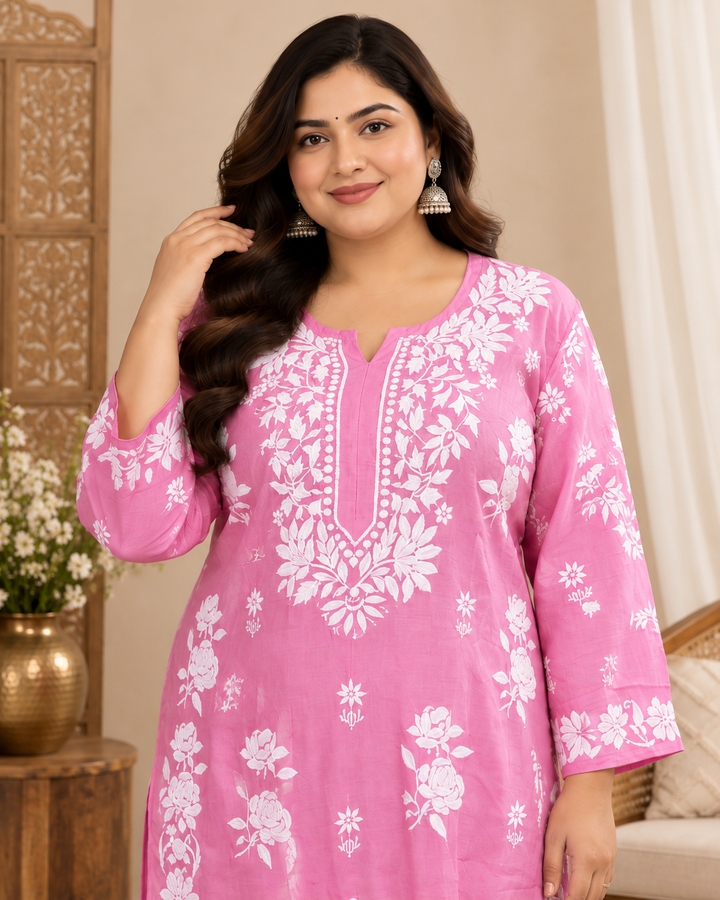 Plus Size Muslin Chikankari Kurtis