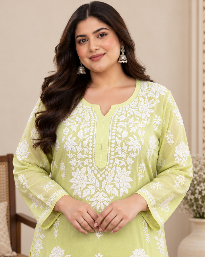 Plus Size Muslin Chikankari Kurtis