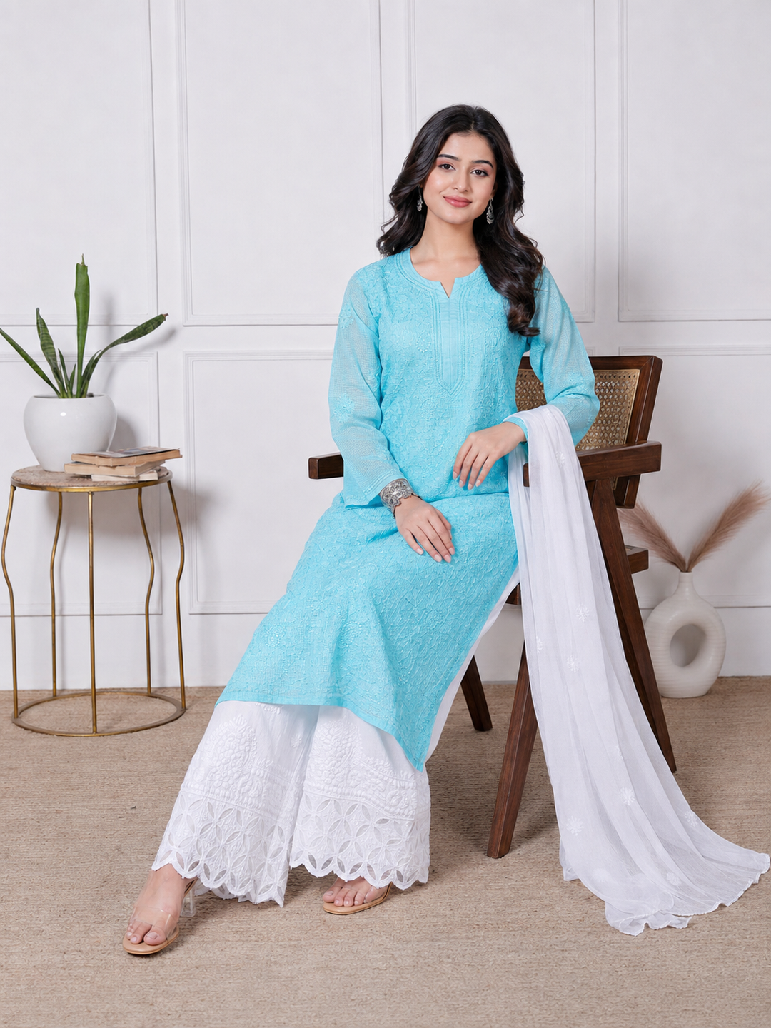 Anabiya Kota Doriya Chikankari Long Kurti