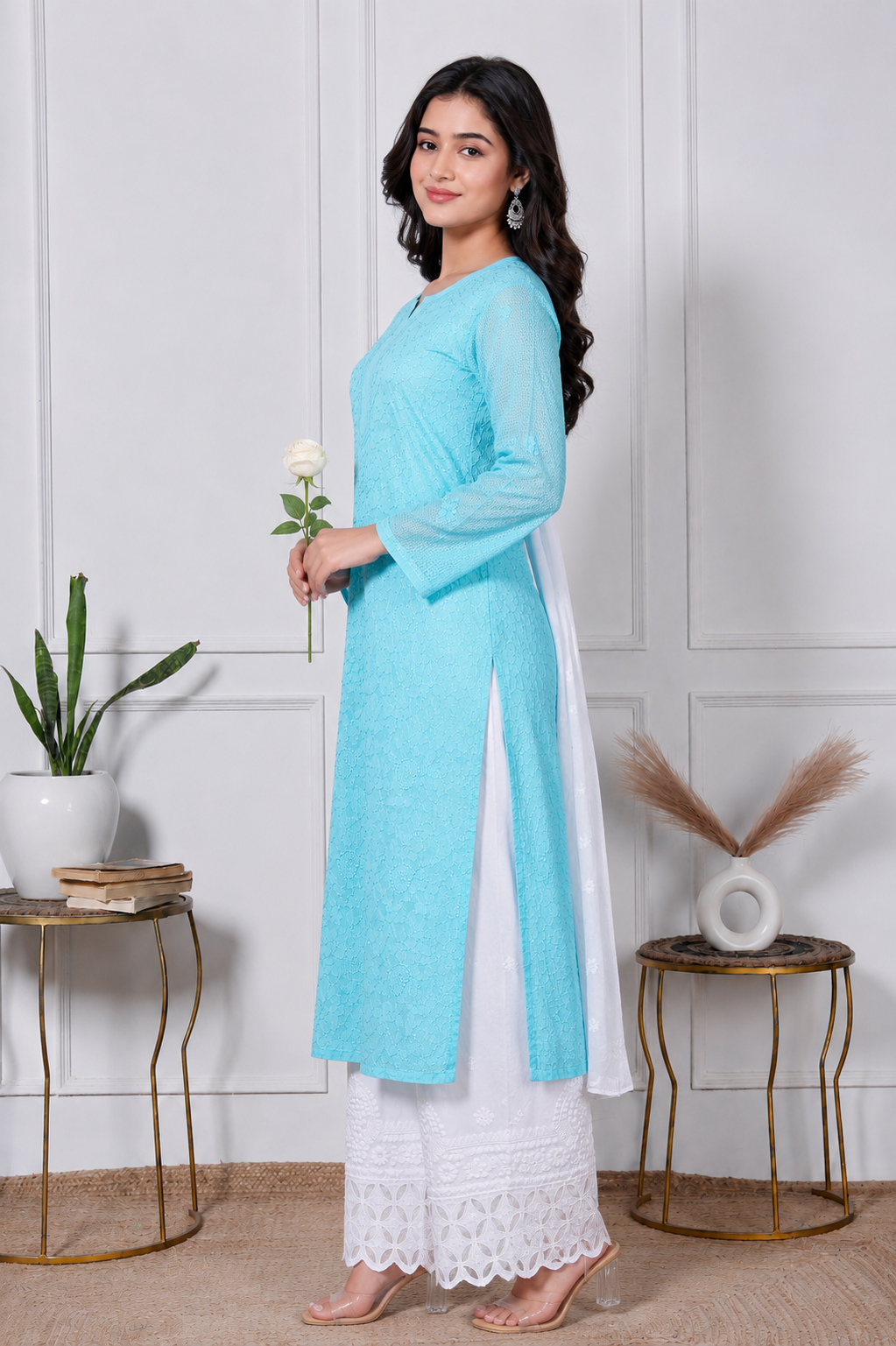 Anabiya Kota Doriya Chikankari Long Kurti