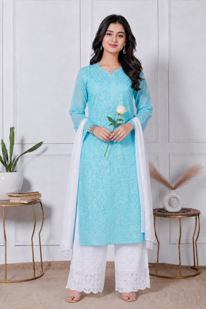 Anabiya Kota Doriya Chikankari Long Kurti