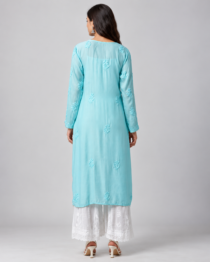 Shazana Modal Satin Chikankari Long Kurti