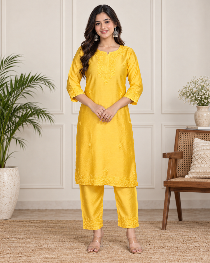 Shaina Chanderi Chikankari 3 Piece Set