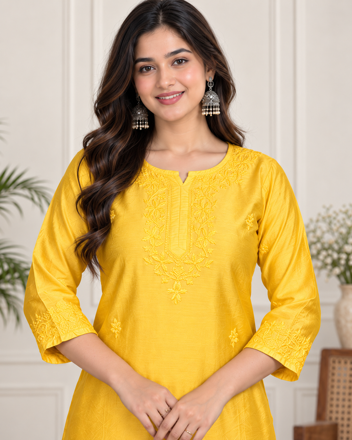 Shaina Chanderi Chikankari 3 Piece Set