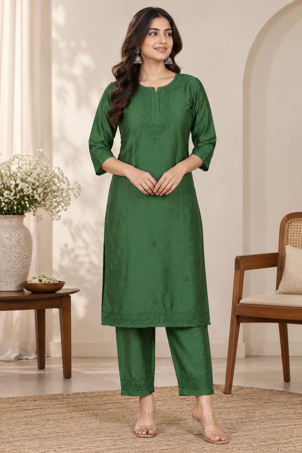 Shaina Chanderi Chikankari 3 Piece Set
