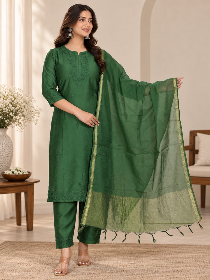 Shaina Chanderi Chikankari 3 Piece Set