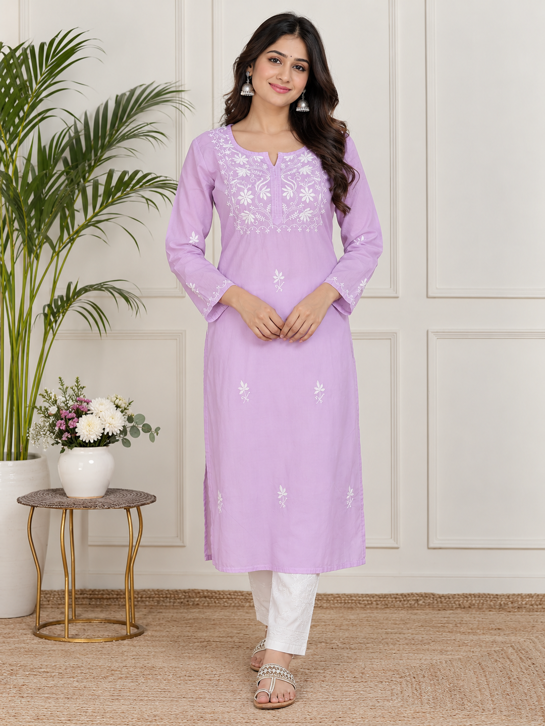 Shaheen Cotton Chikankari Long Kurti