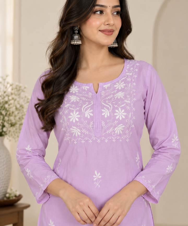 Shaheen Cotton Chikankari Long Kurti