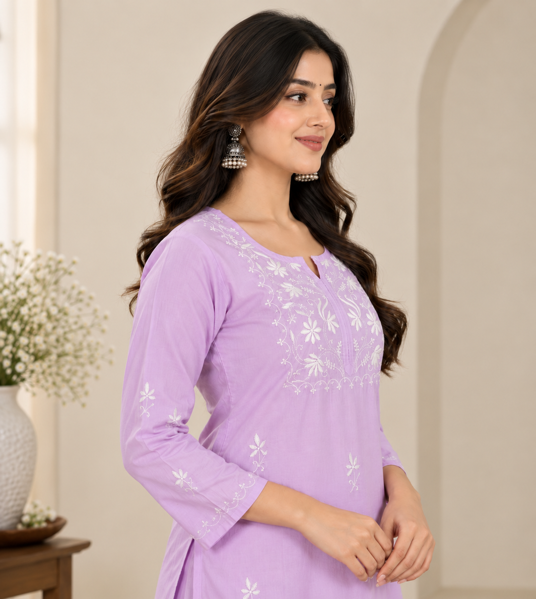 Shaheen Cotton Chikankari Long Kurti